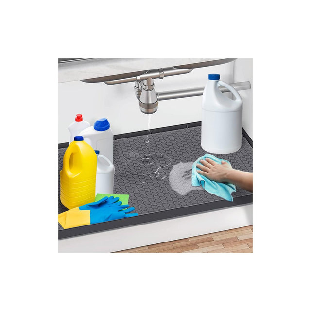 Cheer Collection Waterproof Under Sink Mat with Leakproof Raised Edges and Drain Holes - Large