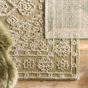 Quincy Two Tone Green Knitted Traditional Style Area Rug - World Market