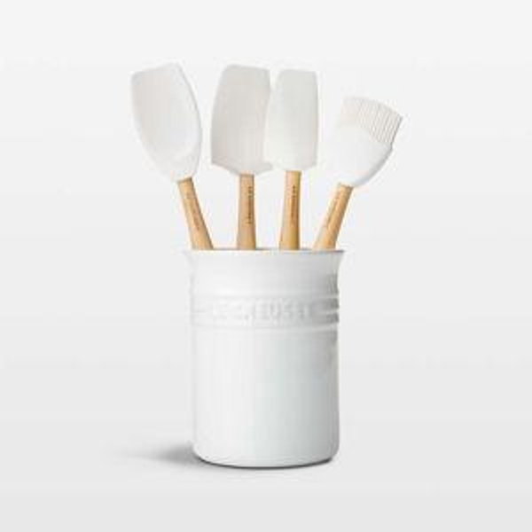 Le Creuset Craft Series Sea Salt 5-Piece Utensil Set with Crock + Reviews | Crate & Barrel