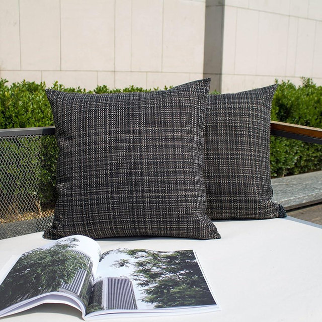 Kevin Textile Pack of 2 Decorative Outdoor Waterproof Throw Pillow Covers Stripe Square Pillowcases Modern Cushion Cases for Patio Couch Bench 20 x 20 Inch Black