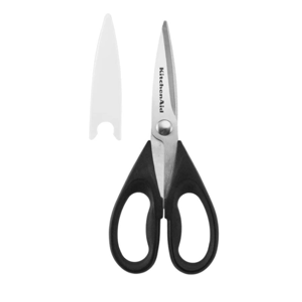 KitchenAid All Purpose Kitchen Shears with Protective Sheath Durable Stainless Steel Scissors, Dishwasher Safe, Soft Grip Comfort Handle, 8.72 Inch, Black