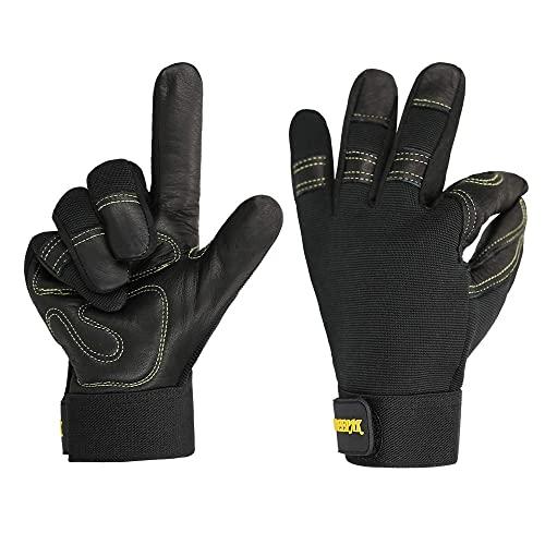 OLSON DEEPAK Durable and Remarkable protection for Carpentry/Yard/Rose Working/Auto Work - Cowhide Leather Glove for Heavy duty, Wood Working, Construction, Garden, Farm (Extra Large, Black)