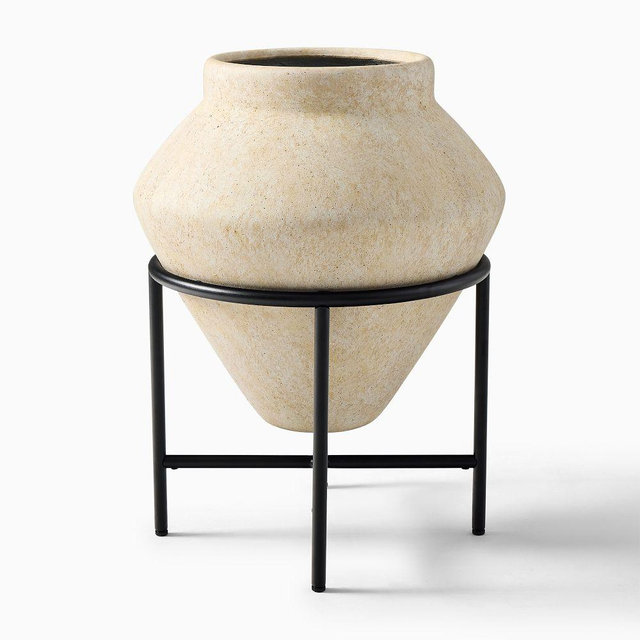 Venti Geo Planter w/ Stand, 22"D X 29"H, Alabaster