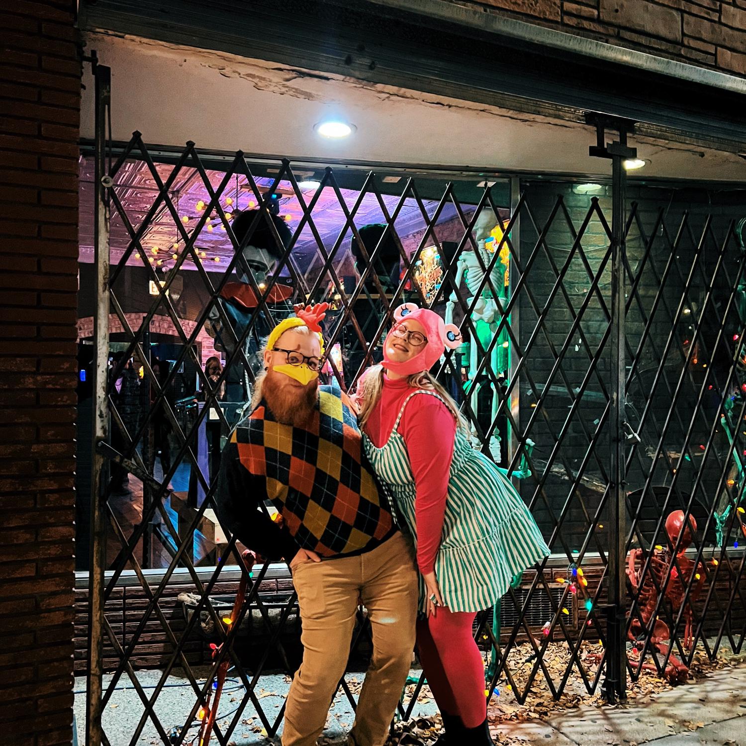 Halloween in Chicago dressed as Egbert and Puddles from Animal Crossing, October 2023