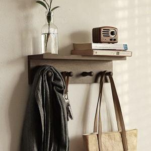 Entrance Coat Rack ，Coat Hooks, Wall-Mounted Wooden Hook Rack, Wall-Mounted Shelves are Very Suitable (Walnut Color Finish—A-1)