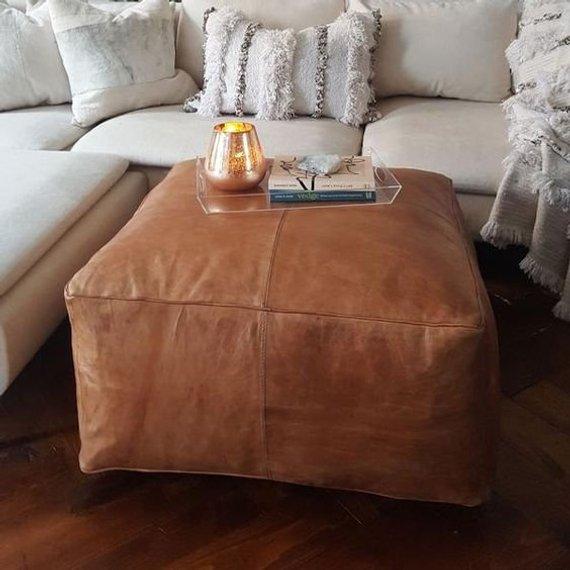 Large square Moroccan Pouffe Pouf ottoman Leather pouf handmade pouf brown moroccan pouf Moroccan Pouf ottoman