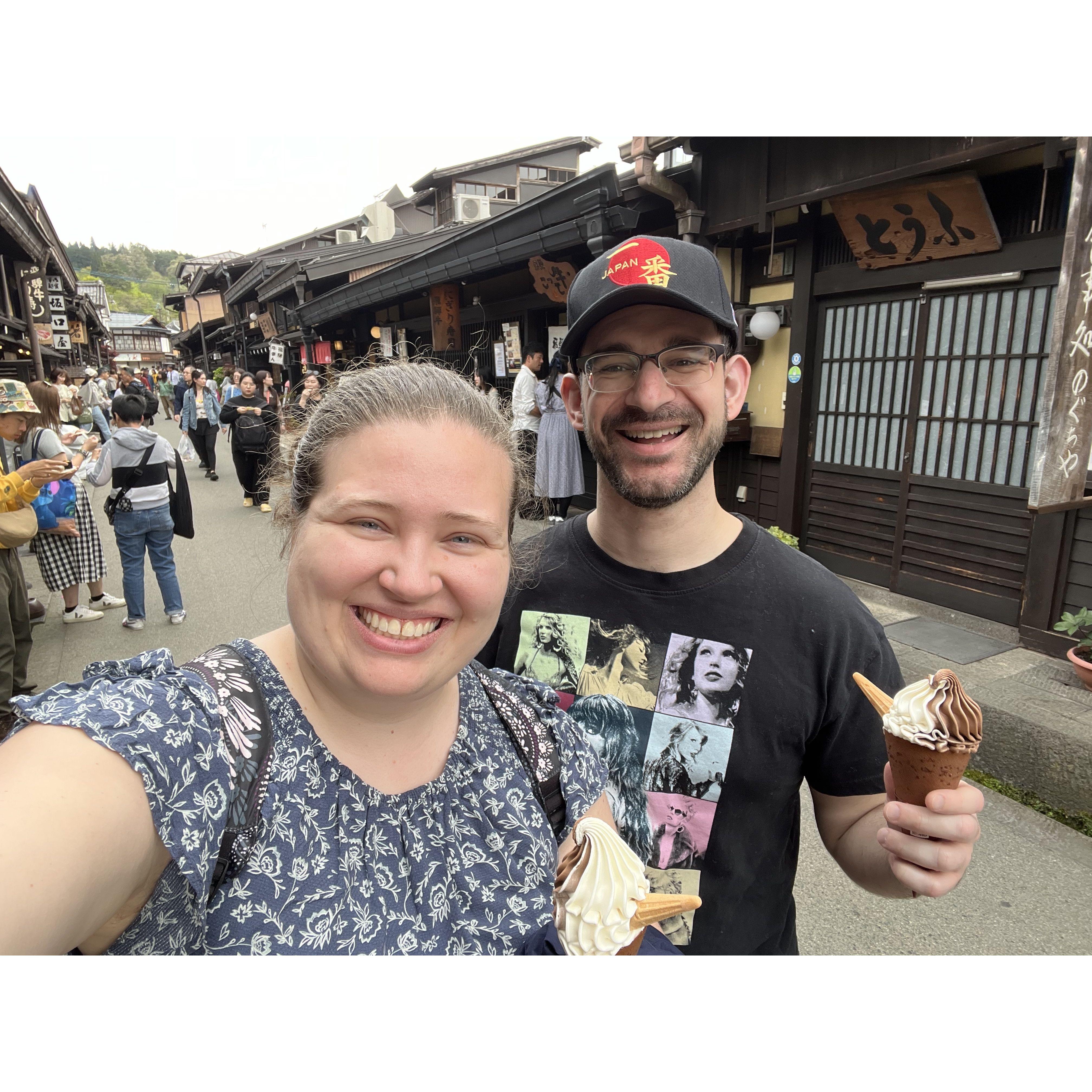 Ice cream on the streets of Takayama, Japan in April 2024.