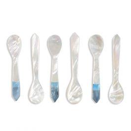 Set of six mother-of-pearl with blue inlay tip