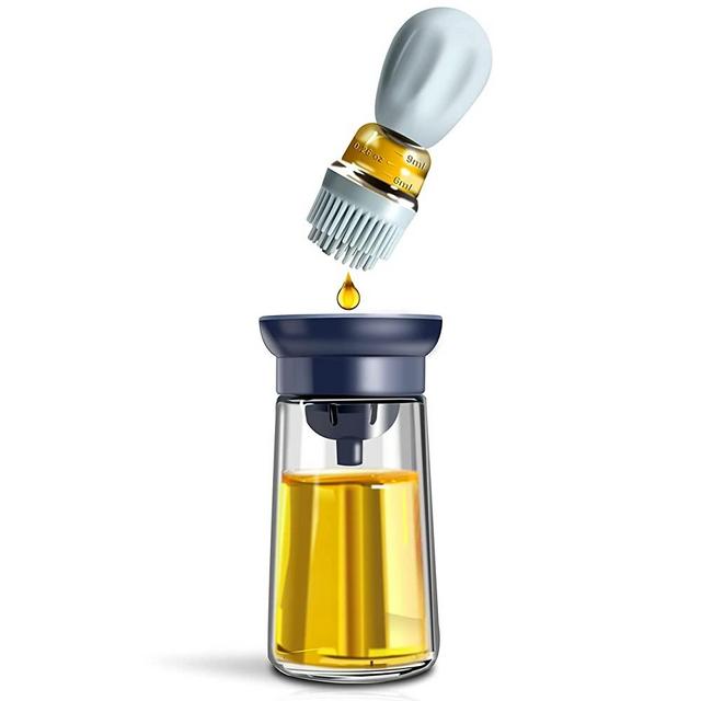 Olive Oil Dispenser with Brush, 2 in 1 Glass Oil Bottle and Silicone Brush, Dropper Measuring Oil Dispenser for Kitchen, Baking, BBQ, Pastry, Frying Pan, Air Fryer, Cooking and Grill