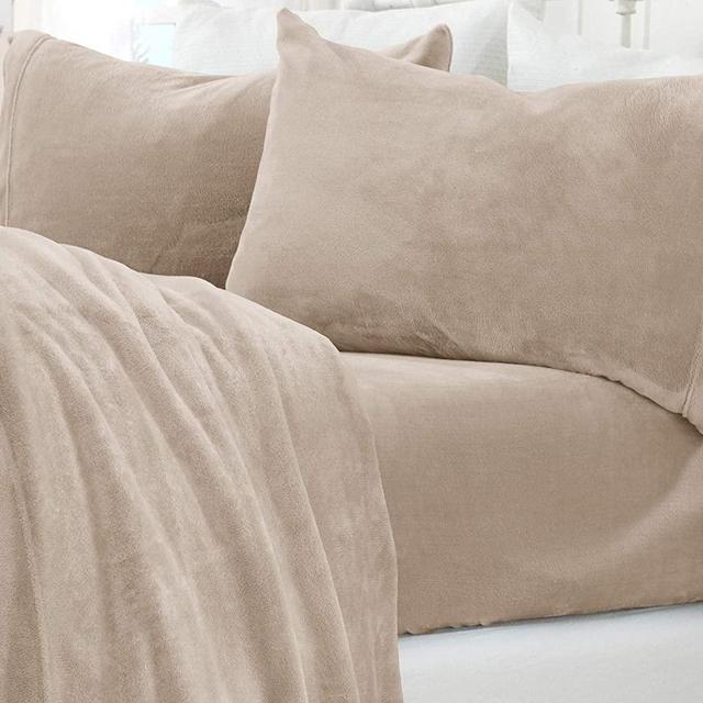 Micro Fleece Extra Soft Cozy Velvet Plush Sheet Set. Deluxe Bed Sheets with Deep Pockets. Velvet Luxe Collection (Queen, Taupe)