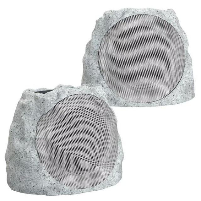 JMJEAN Outdoor Speakers Bluetooth Waterproof Patio TWS Connection Outdoor Bluetooth Speakers Wireless Solar Powered and Rechargeable Rock Speaker for Patio Pool,Backyard (Gray Marble, 2 Pack)
