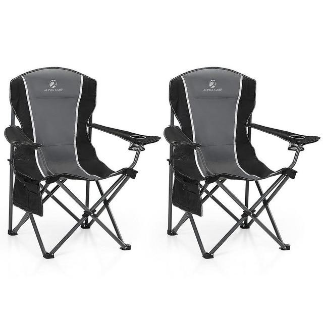 ALPHA CAMP Oversized Camping Folding Chair Heavy Duty Steel Frame Support 350 LBS Collapsible Padded Arm Chair with Cup Holder Quad Lumbar Back Chair Portable for Outdoor/Indoor