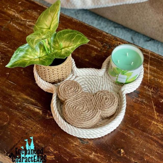 Mickey Rope Tray White Rope Mickey Tray Mickey Shaped Tray Mickey Basket Disney Home Decor Mickey Decor
