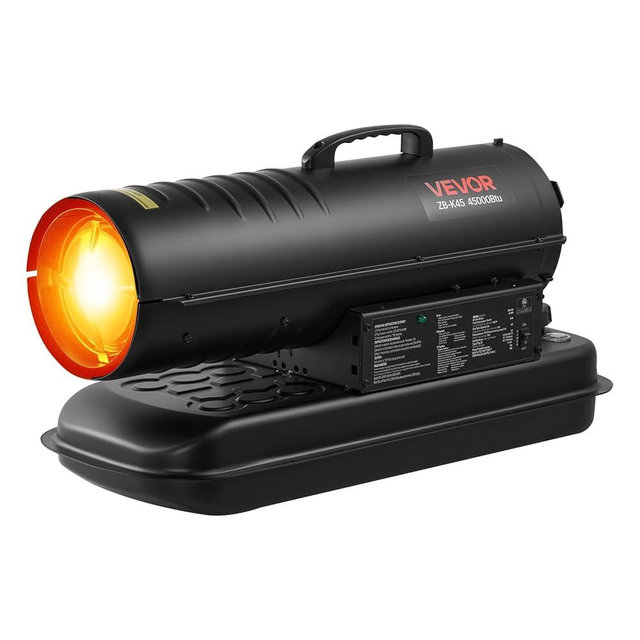 VEVOR 45000 BTU Forced Air Kerosene Diesel Heater, Portable Torpedo Space Heater W/Handle, Blower-Type for Jobsite/Garage/Warehouse/Workshop Construction/Outdoor Heating,Black