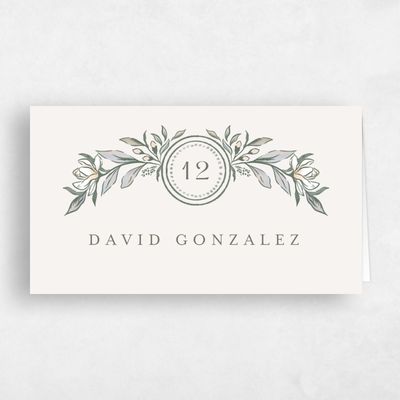 Green Vintage Wedding Place Card - Heliconia