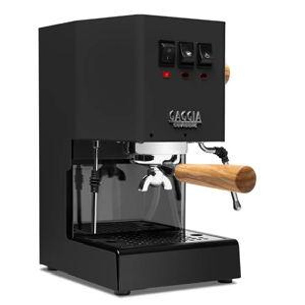 Gaggia Classic Pro E24 Espresso Machine: Thunder Black with Olive Wood