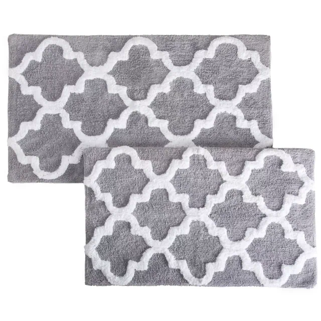 Hastings Home 100% Cotton 2-Piece Trellis Bathroom Mat Set - Silver