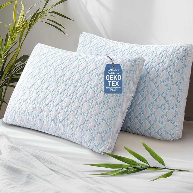 Shredded Memory Foam Cooling Soft Bamboo Viscose Pillows King Set of 2, Adjustable Hypoallergenic Hotel Quality Bed Pillows for Side, Back and Stomach Sleeper, Oeko-TEX Certified
