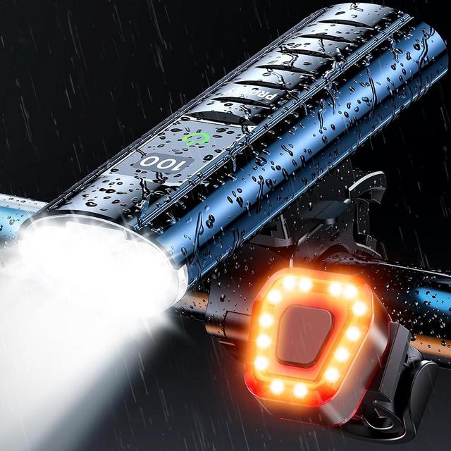 9500 Lumens Bike Lights Set, Prasky Rechargeable Bike Lights for Night Riding, 5000mAh Super Bright LED Bicycle Lights Front and Rear, IP65 Waterproof Multiple Modes Road Mountain Bike Accessories