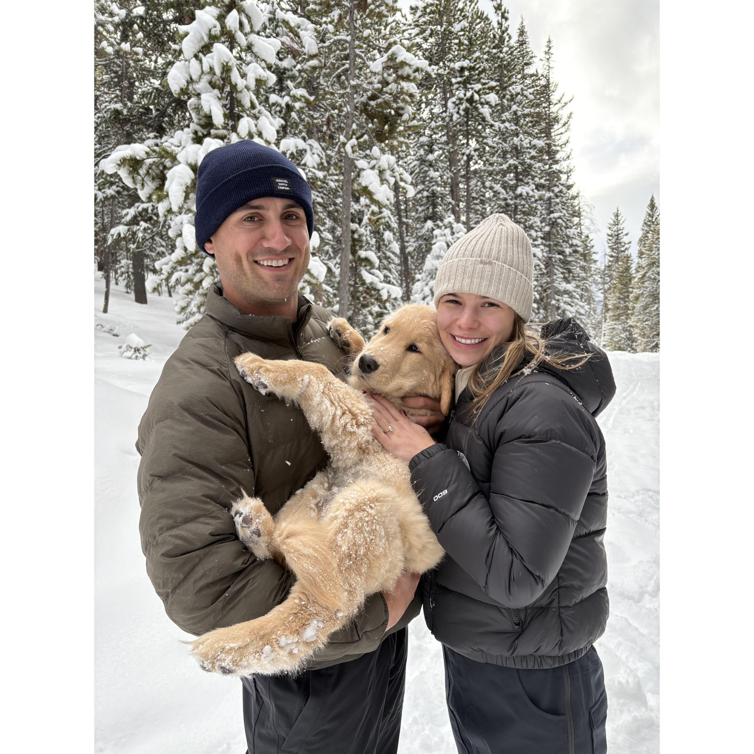 Engagement, December 2024 with our puppy Deacon