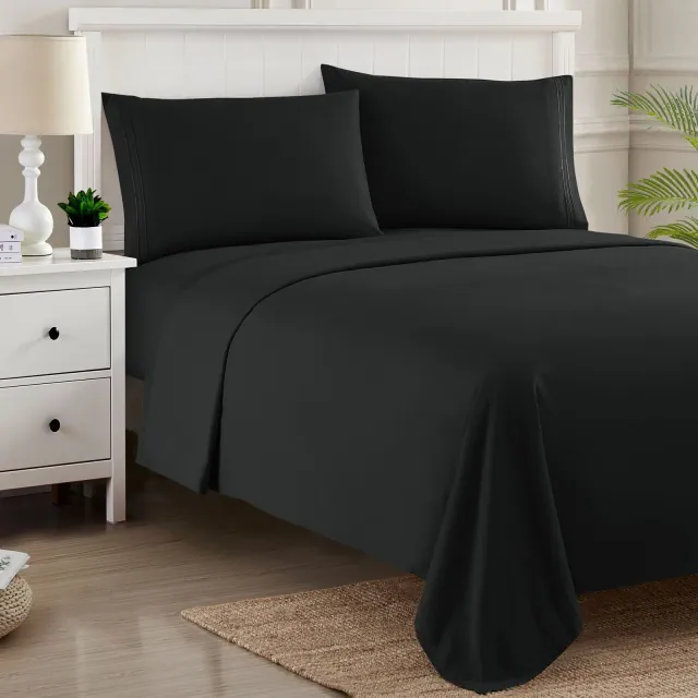 4 Piece Sheet Set, Ultra Soft 1800 Series Collection - King, Black
