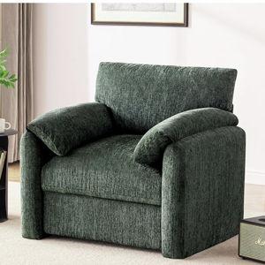 Chenille Oversized Armchair, 38.6" Wide Accent Chairs for Living Room & Bedroom Modern Lounge Chair, Upholstered Mid-Century Reading Chair, Comfy Living Room Chair, Single Sofa Chair, Green