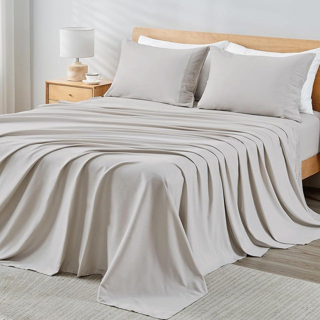 Andency Tannish Grey Sheets Queen Set 4 Pieces, Super Soft Sheets for Queen Size Bed, Microfiber Queen Sheet Set, Deep Pocket Up to 16", Hotel Luxury Breathable & Cooling Bedding Sheets & Pillowcases