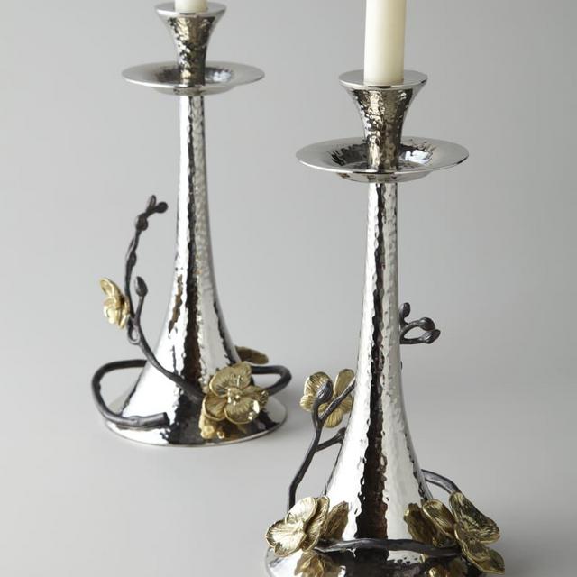 Michael Aram Two Gold Orchid Taper Candleholders