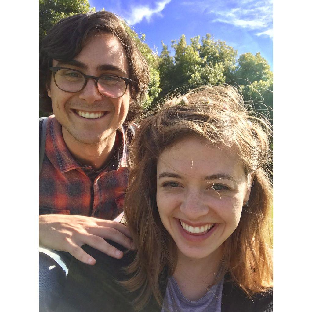 Seattle trip, us at a park by the salmon ladder