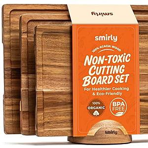 SMIRLY Wood Cutting Boards For Kitchen Meal Prep & Serving, Bamboo Cutting Board Set, Charcuterie Chopping Boards and Wooden Cutting Boards for Kitchen