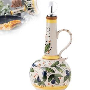 Ceramic Olive Oil Dispenser Bottle, 18OZ Hand Painted, Decorative Italian Ceramic Olive Oil Dispenser for Kitchen with Stainless Steel Spout for Oils, Sauces, Vinegar