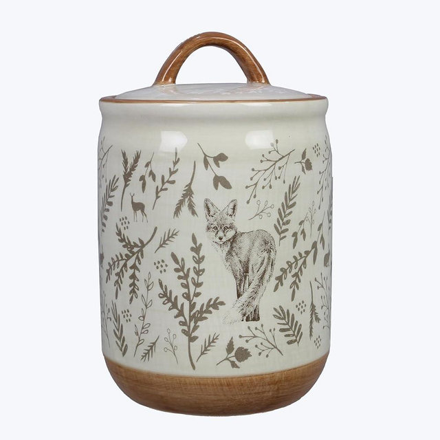 Young's Inc. Set of 1 Woodland Cottage Ceramic Canisters- Storage Containers for Kitchen and Bathroom - Beautiful Home Decor Accent to Store Food, Coffee, Tea, and More - Brown, White