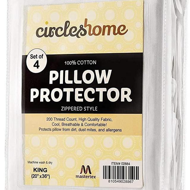 Zippered Pillow Protectors 100% Cotton, Breathable & Quiet (4 Pack) White Pillow Covers Protects from Dirt, Dust & Allergens (King - Set of 4 - 20x36)