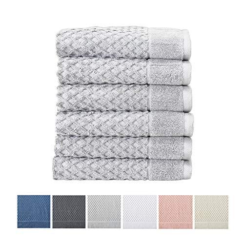 100% Cotton Hand Towel Set (16 x 28 inches) Highly Absorbent, Textured Luxury Hand Towels. Grayson Collection (Set of 6, Light Grey)