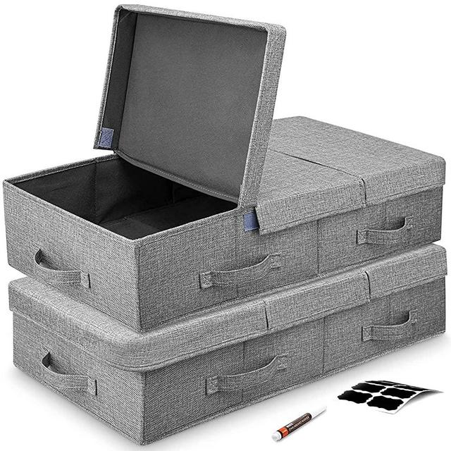 Anyoneer Under Bed Storage With Lids [Set of 2] Under Bed Storage Containers, Sturdy Structure, Reinforced Handle, Labels Window Cards & a Pen, Foldable Under The Bed Storage Bags for Organizing Clothes, Shoes, Blankets, Pillows - Grey