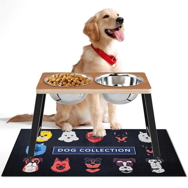 TIDANT Elevated Dog Bowls for Large Dogs with Spill Proof Mat, Raised Dog Bowl Stand with 2 Large Stainless Steel Bowls - 1700 ML Capacity 11.2" Tall, Dog Food & Water Bowls for Large Sized Dog