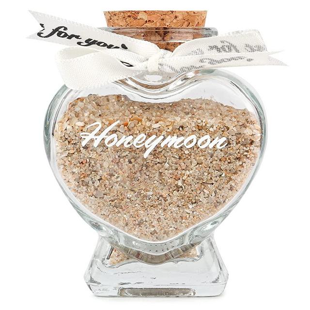 Honeymoon Sand Keepsake Jar - Honeymoon Gifts, Perfect Wedding Gift for Newlywed Couples and Engaged Fiances - Bridal Shower Registry Must-Have for Honeymoon Essentials. (White-Heart Shaped Jar)