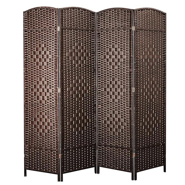 cocosica Weave Fiber Room Divider, Natural Fiber Folding Privacy Screen with Diamond Double-Weaved & 4 Panel Room Screen Divider Separator for Decorating Bedding, Dining, Study and Sitting Room