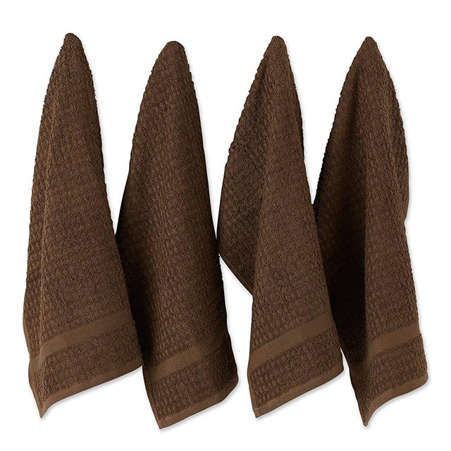 DII Basic Terry Collection Waffle Dishtowel Set, 15x26, Solid Brown, 4 Piece