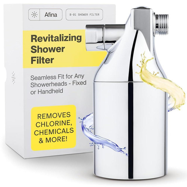 Afina Shower Filter – High Pressure Filtration for Healthier Hair & Skin, Reduces Hair Fall, Dry Itchy Skin, Dandruff, Eczema, Protects Colored Hair, Easy Install & Universal Fit, Chrome