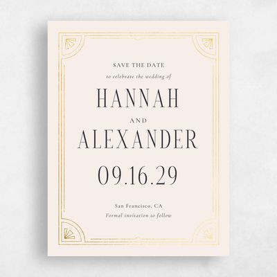 Beige Typography Wedding Save the Date - Amber Portrait Foil