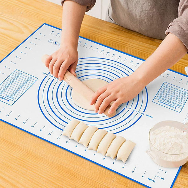 Large Silicone Pastry Mat Extra Thick Non Stick Baking Mat with Measurement Fondant Mat, Counter Mat, Dough Rolling Mat, Oven Liner, Pie Crust Mat (XXL-24''(W)32''(L), Blue)