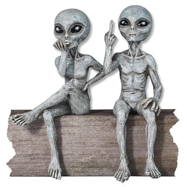 John Bernard & Company “Rude & Flirty” Alien 10” H Shelf Sitter Assortment Extraterrestrial Figurine Set Indoor/Outdoor Funny Home Patio or Garden Decoration – Set of 2 (Alien Gray)