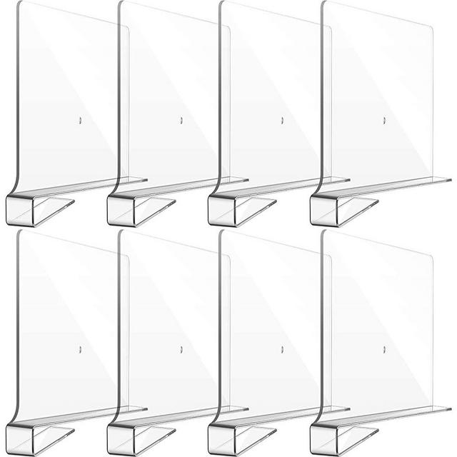 8 Pack Clear Acrylic Shelf Dividers for Closet, Wood Shelf Organizer, Multi-Functional Wood Closet Separator for Storage and Organization in Bedroom, Kitchen and Office, No Installation Tools Required