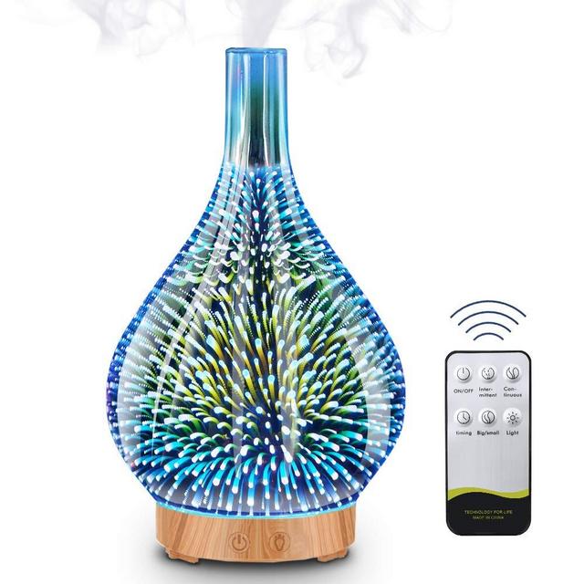 MEIDI Essential Oil Diffuser, 200ML 3D Glass Crafts Aromatherapy Diffuser with Remote Control, Adjustable Mist Mode, Fascinating LED Night Lights, and Timing Auto Shut-Off