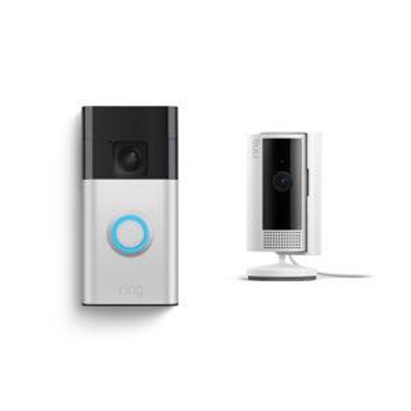 Ring - Starter Set with Battery Doorbell and Indoor Cam - Satin Nickel and White