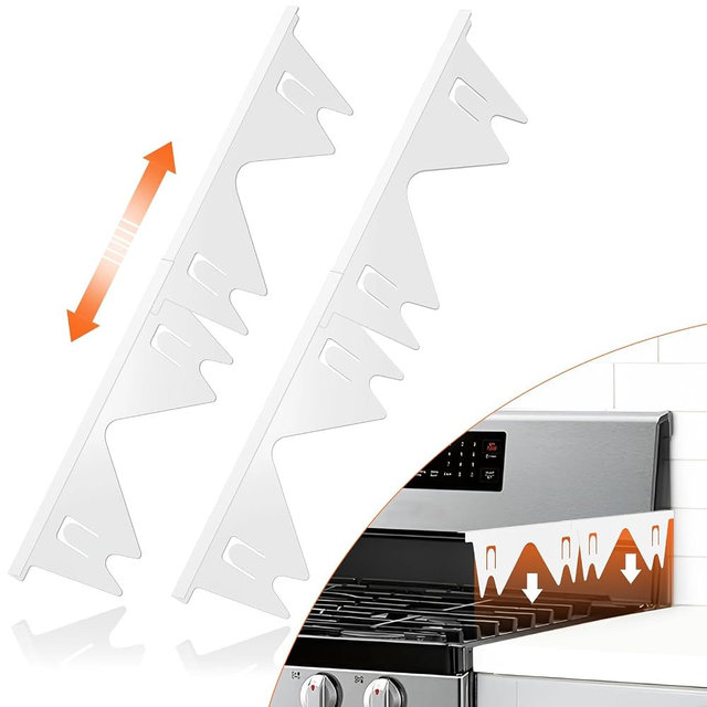 Stove Gap Covers Stainless Steel (2PCS),Stove Gap Filler,Range Trim Kit,Stove Guard for Kitchen Oven Gap Between Stovetop and Counter,Easy Clean Heat Resistant,Adjustable Length 13.8'' to 27.5'',White