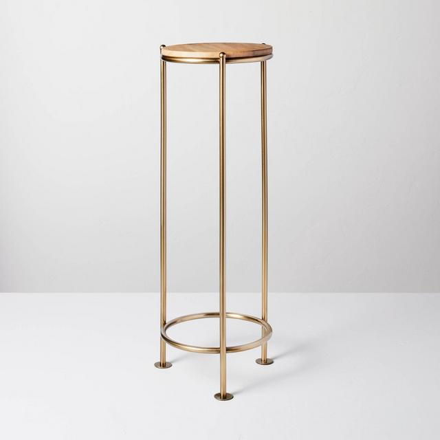 27" Wood & Brass Round Plant Stand - Hearth & Hand™ with Magnolia