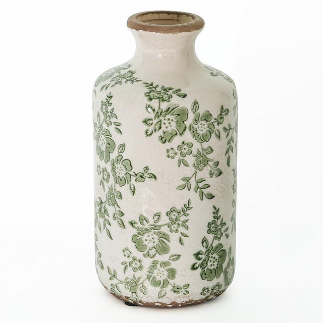 Ronasip 8" Retro Crackle Glaze Ceramic Vase Rustic Decorative Vases Farmhouse Home Decor Vase Chinoiserie Vintage Flower Vases Flowers NOT Included (Green, Cylinder)