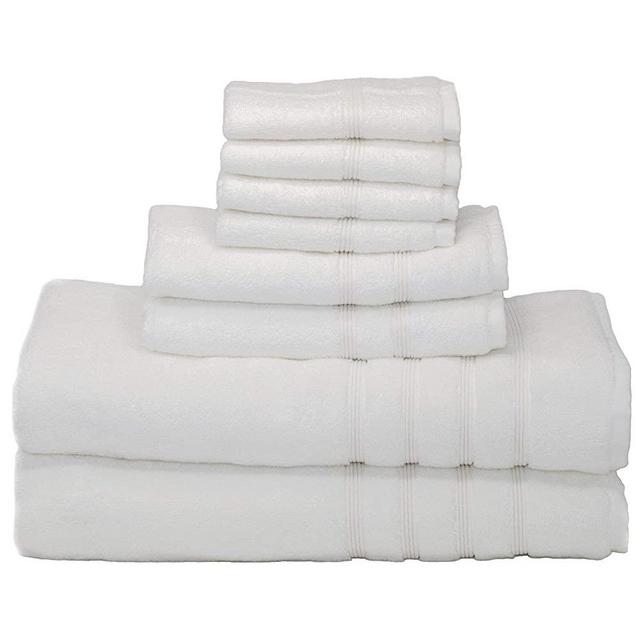 Mosobam 700 GSM Luxury Bamboo 8pc Extra Large Bathroom Set, White, 2 Bath Towels Sheets 35X70 2 Hand Towels 16X30 4 Face Washcloths (Wash Cloth) 13X13, Bulk Prime Turkish Shower Towel Sets, Quick Dry